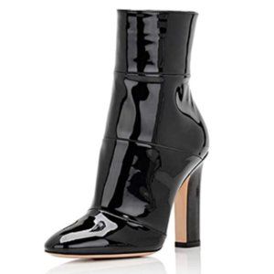 Black Chunky High Heel Ankle Boot Pointed Toe